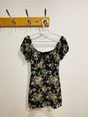 Black Floral Off-Shoulder Mini Dress